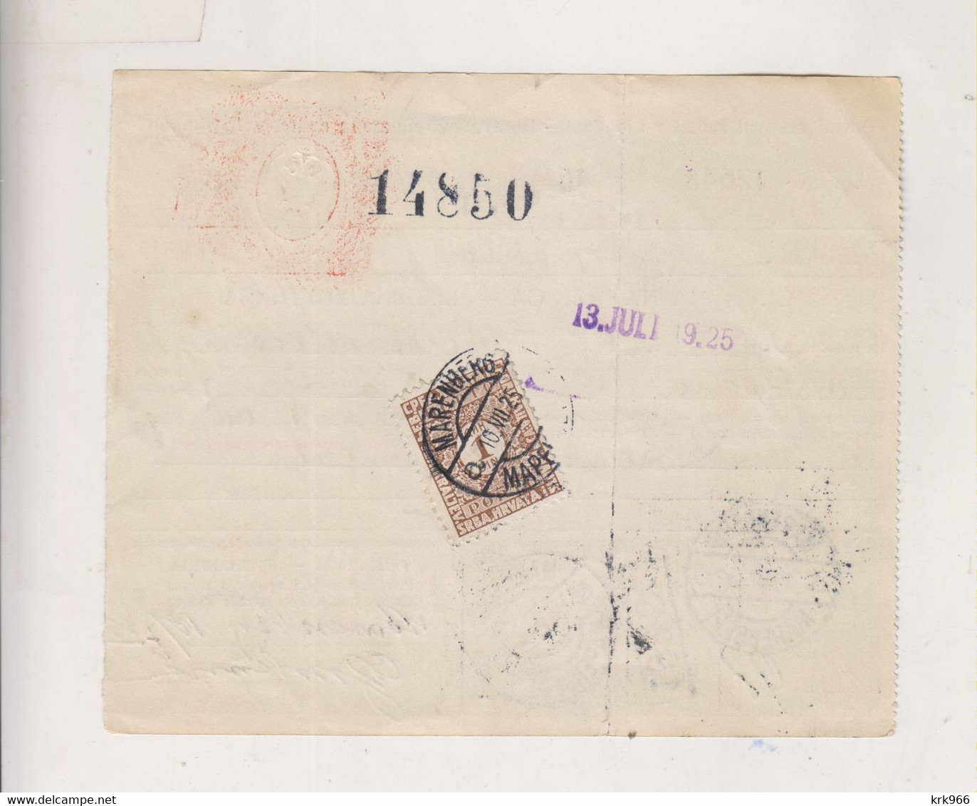 YUGOSLAVIA MARENBERG 1925  Money Order - Covers & Documents