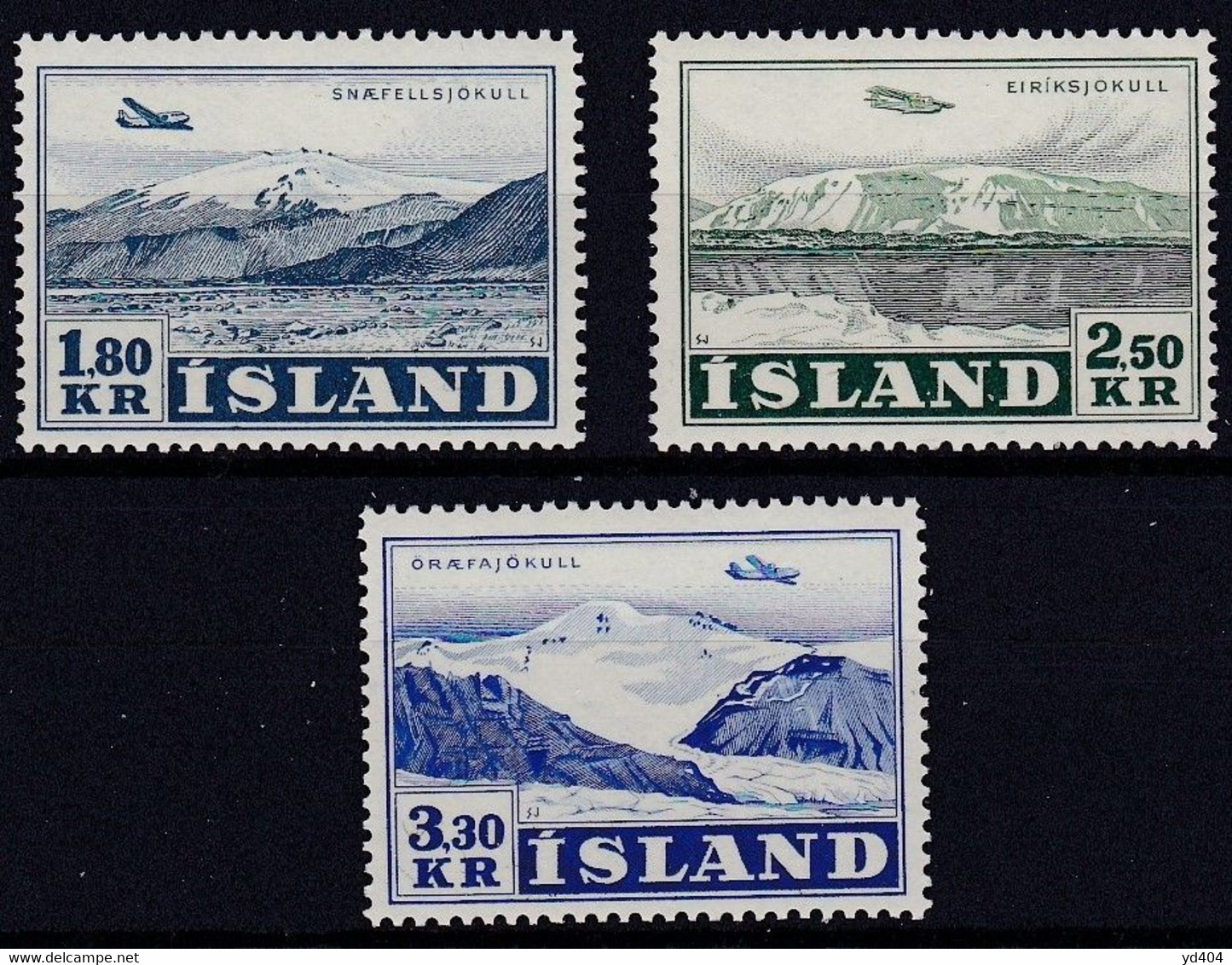 IS380 – ISLANDE – ICELAND – AIRMAIL - 1952 – PLANES OVER GLACIERS – Y&T # 27/9 USED 65 € - Luchtpost