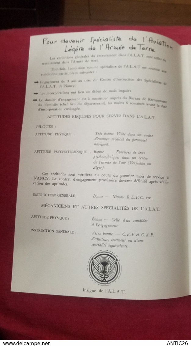 DEPLIANT PUBLICITE ALAT  AVIATION LEGERE DE L'ARMEE DE TERRE ILLUSTRE MICHEL JOUIN  ANNEE 1958 - Documenti