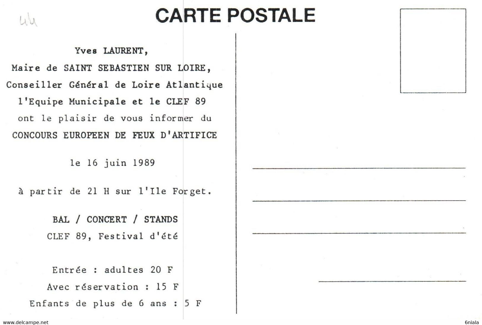 4612 Carte Postale SAINT SEBASTIEN SUR LOIRE Concours Européen Feux D'Artifice 16 Juin 1989  1789 44  Loire Atlantique - Saint-Sébastien-sur-Loire