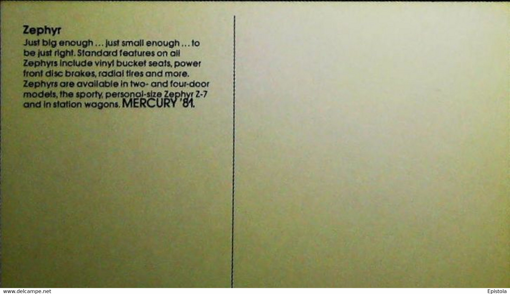 ► MERCURY  Zephyr 1981 -  Garage Automobile Publicity (Litho.U.S.A) Roadside - American Roadside