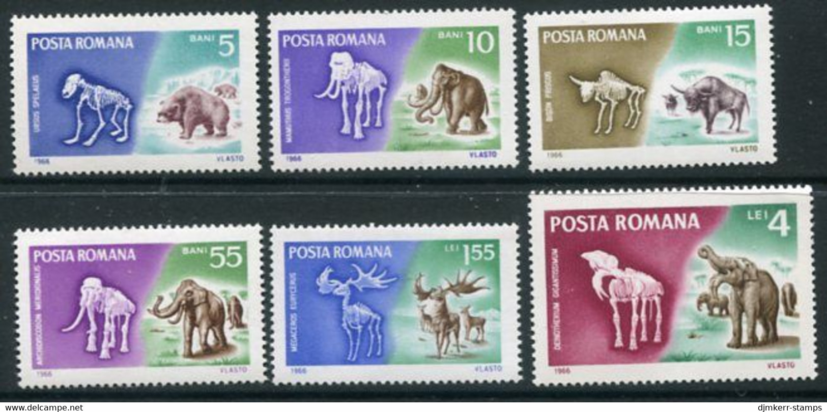ROMANIA 1966 Prehistoric Mammals MNH / **.  Michel 2553-69 - Unused Stamps