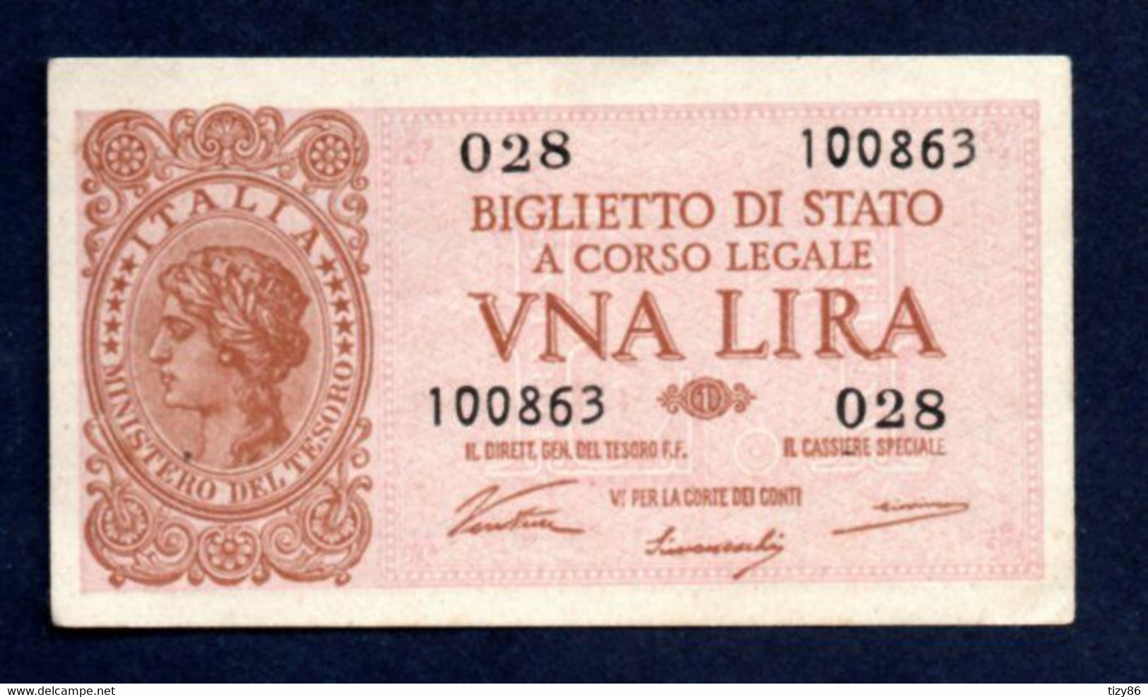 Banconota Italia - 1 Lira Italia Laureata 1944 BB/SPL - Italia – 1 Lira