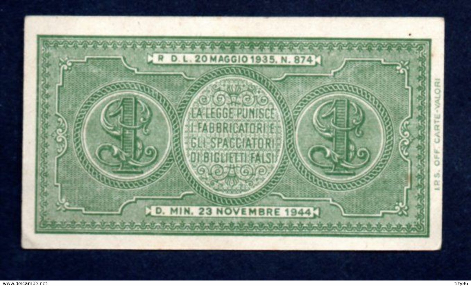 Banconota Italia - 1 Lira Italia Laureata 1944 BB/SPL - Italia – 1 Lira