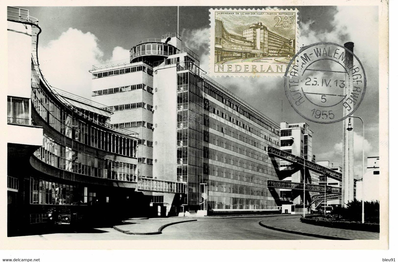 CARTE MAXIMUM PAYS BAS 1955 JA BRINKMAN EN LC VAN DER VLUGT FABRIEK ROTTERDAM - Cartoline Maximum