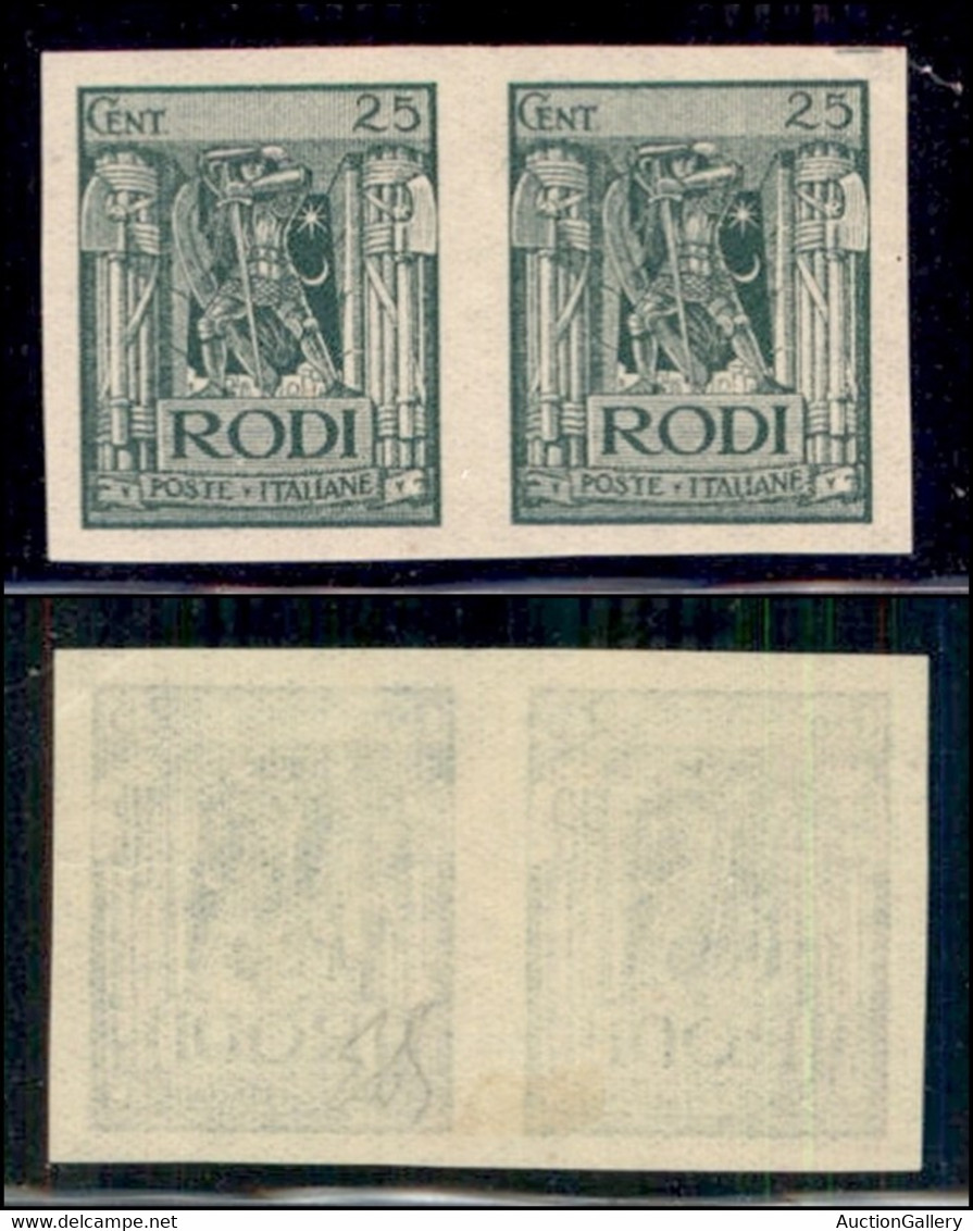 COLONIE - EGEO - EMISSIONI GENERALI - 1929 - 25 Cent Pittorica (6b) - Coppia Non Dentellata - Gomma Originale - Diena (4 - Otros & Sin Clasificación