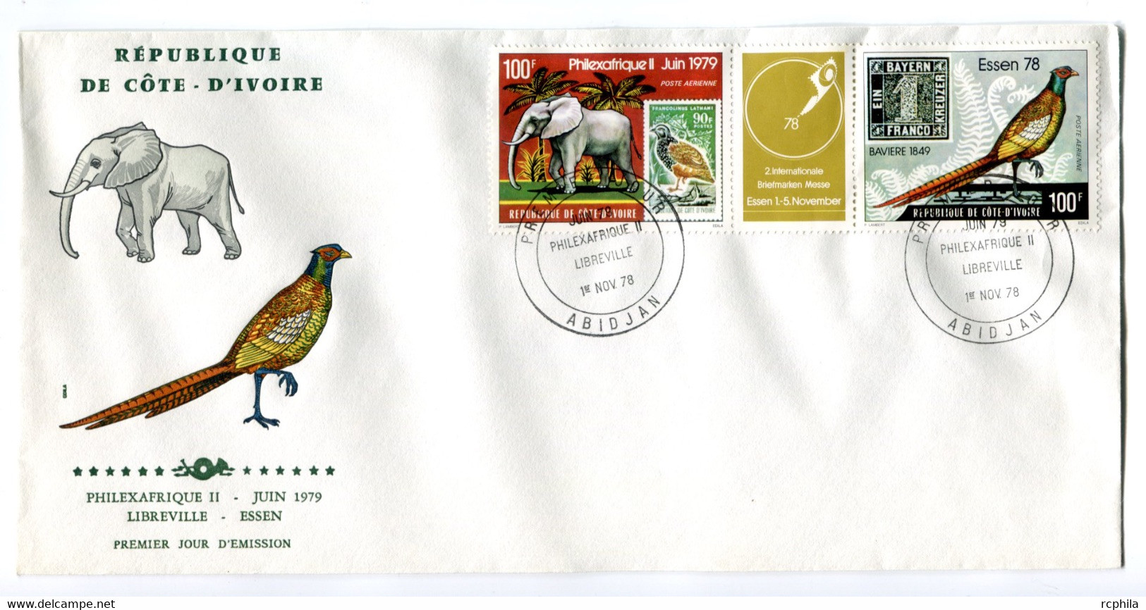 RC 19307 COTE D'IVOIRE PA N° 70A PHILEXAFRIQUE ANIMAUX POSTE AERIENNE 1978 FDC 1er JOUR - TB - Ivory Coast (1960-...)