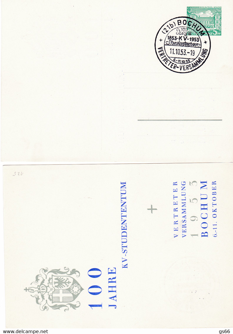 Berlin, PP 002 D2/005, 100 Jahre KV-Studententum, 1953 Bochum - Cartoline Private - Usati