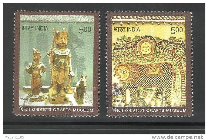 INDIA, 2010, FIRST DAY CANCELLED, Crafts Museum, Set 2 V,  Sculpture, Metal, Bronze, Doll, Toy, - Gebruikt