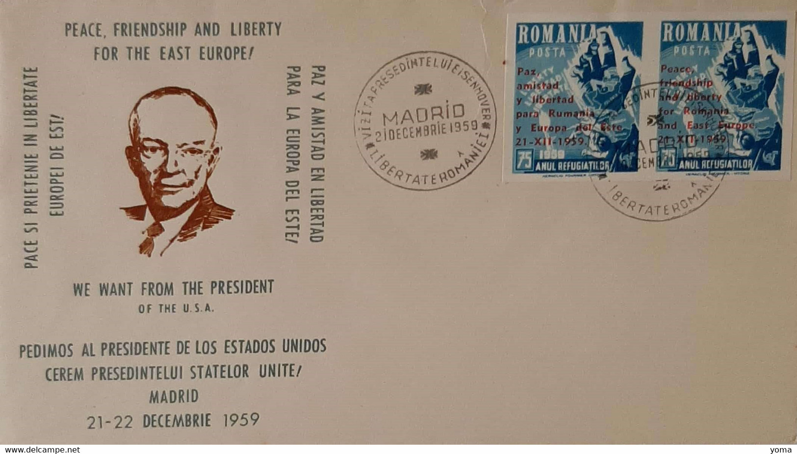 Timbres D' éxil Pour La Liberté De La Roumanie - Paire Non-dentelé Surchargées Oblitéré Du 21.12.1959 à Madrid - Emissioni Locali