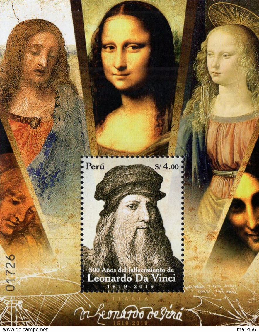 Peru - 2019 - Leonardo Da Vinci - 500th Death Anniversary - Mint Souvenir Sheet - Perú
