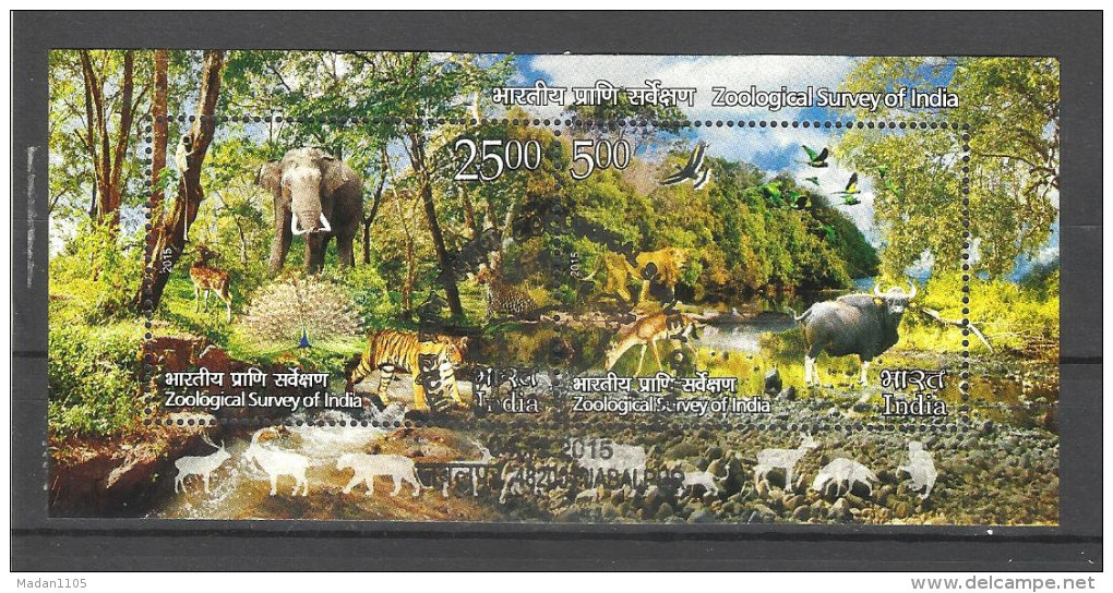 INDIA, 2015, FIRST DAY CANCELLED, MS,  Centenary Of Zoological Survey Of India, Elephant, Tiger, Deer, - Gebruikt