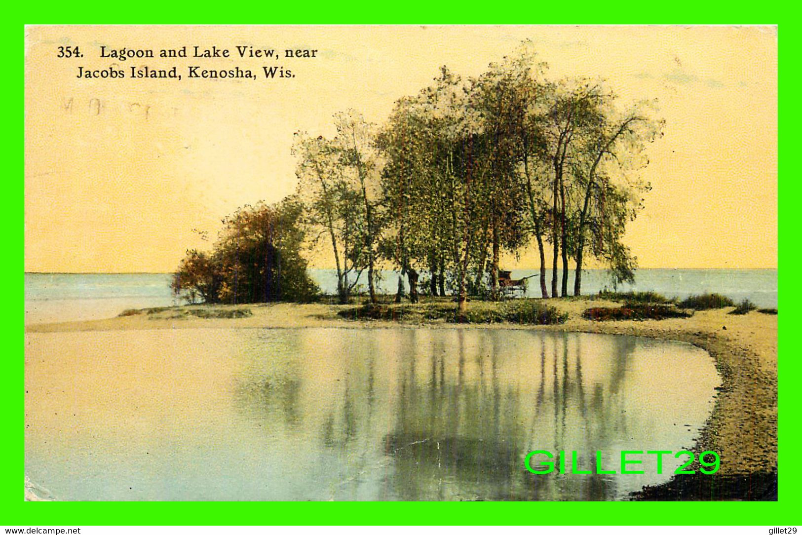 KENOSHA, WI - LAGOON AND LAKE VIEW, NEAR JACOBS ISLAND - TRAVEL IN 1912 -  E. A. BISHOP PUB. - - Kenosha