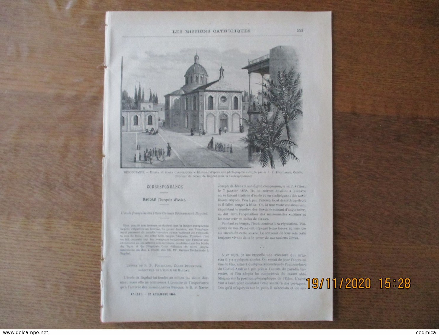 LES MISSIONS CATHOLIQUES DU 22 NOVEMBRE 1895 MESOPOTAMIE,BAGDAD,NORVEGE,URUA,UN TERRIBLE HIVER EN MANDCHOURIE - Riviste - Ante 1900