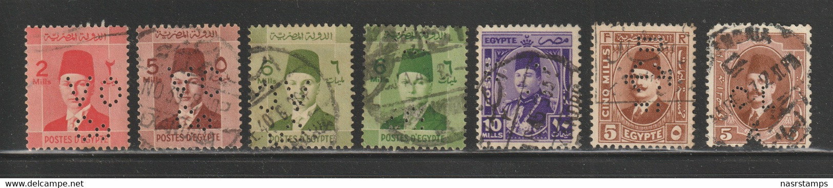 Egypt - 1927-44 - RARE - Perfin. - ( King Farouk - King Fouad ) - Oblitérés