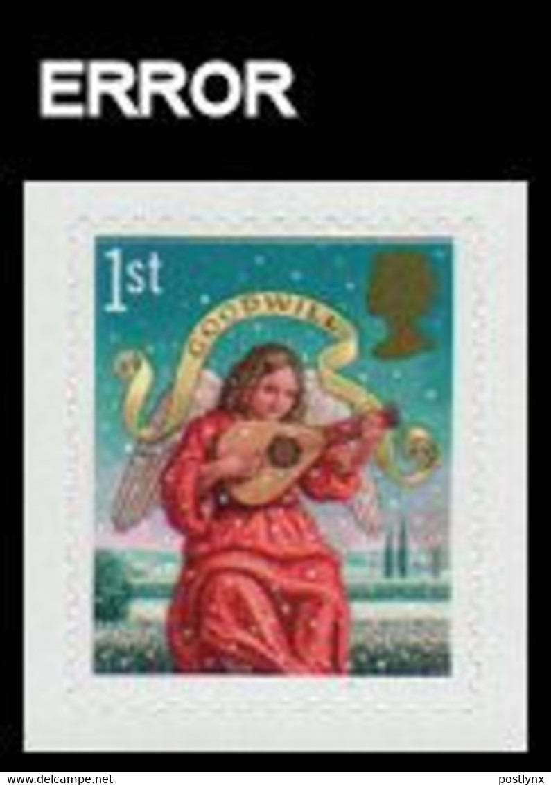 GREAT BRITAIN 2007 Christmas 1st Music Lute Angel Painting ERROR:Intact Matrix GB - Variétés, Erreurs & Curiosités