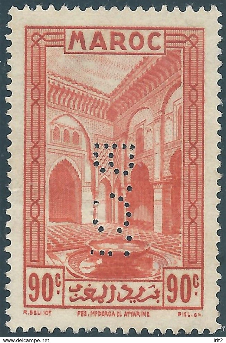 Marocco - Maroc - Morocco,1933  Motivi Locali  Revenue Stamp 90c  (PERFIN) Mint - Ungebraucht