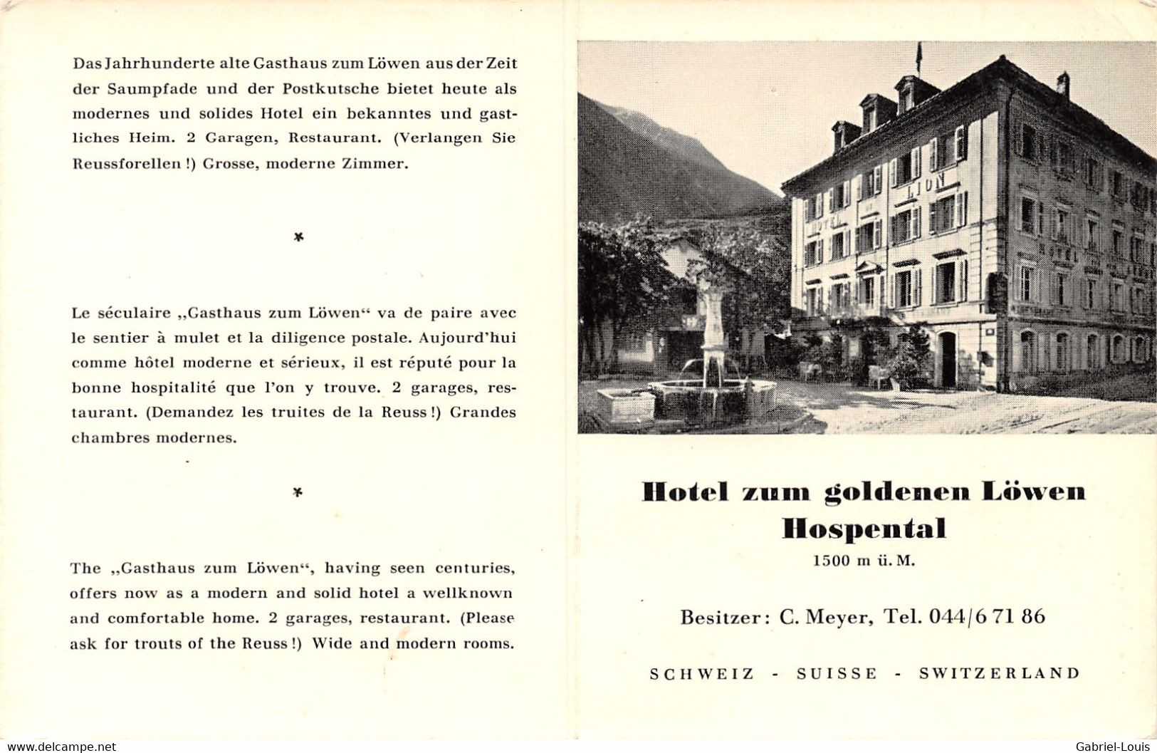 Hôtel Zum Goldenen Löwen Hospendal - Tabelle Der Schweiz - Autres & Non Classés