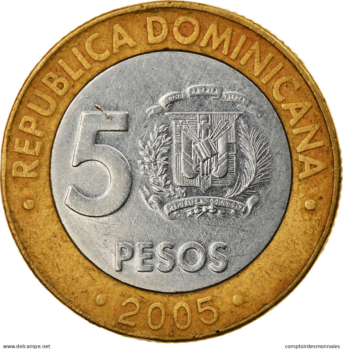 Monnaie, Dominican Republic, 5 Pesos, 2005, TTB, Bi-Metallic, KM:89 - Dominicaanse Republiek