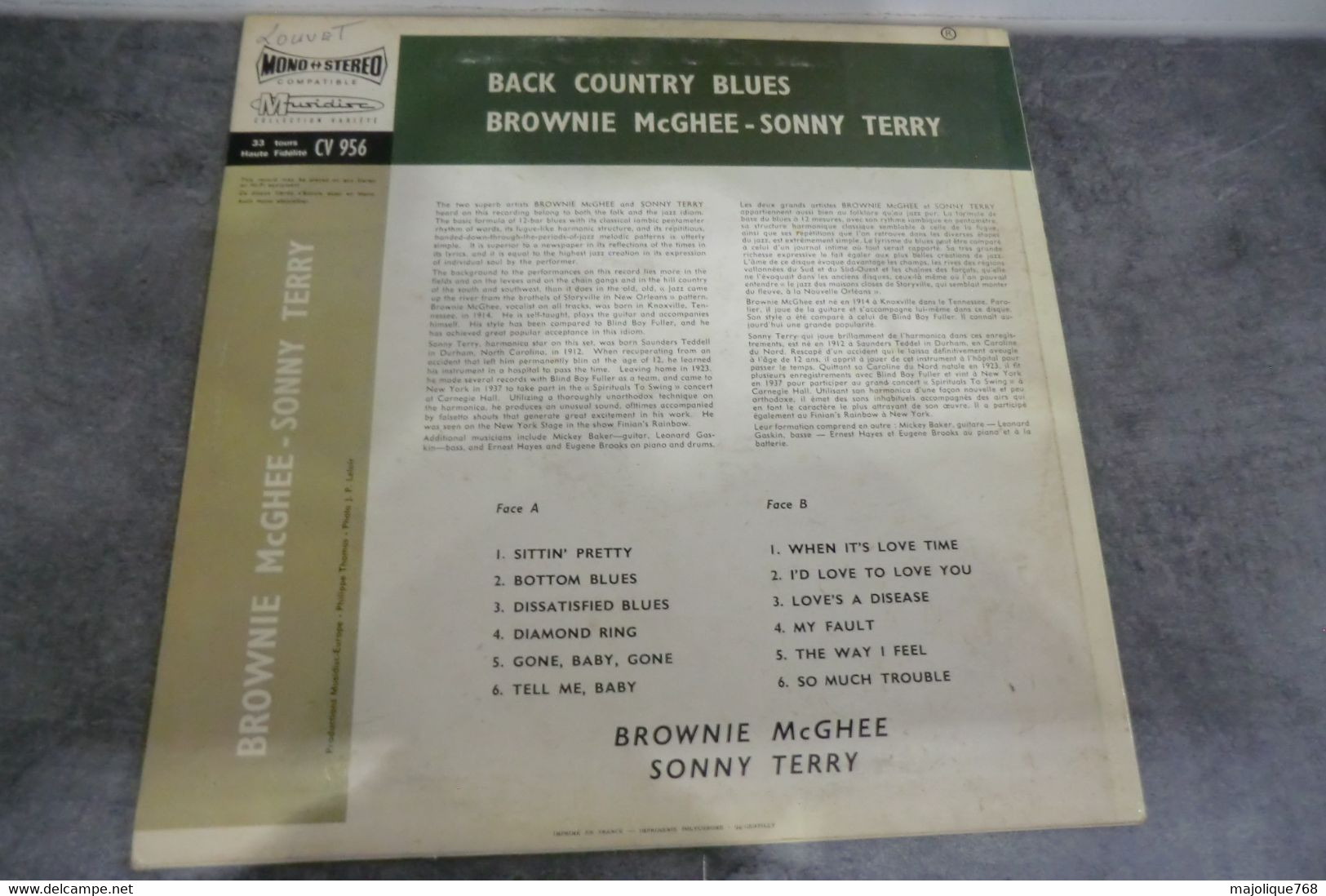 Disque De Brownie Mc Ghee And Sonny Terry - Back Country Blues - Musidisc 30 CV 956 - France 1975 - Blues