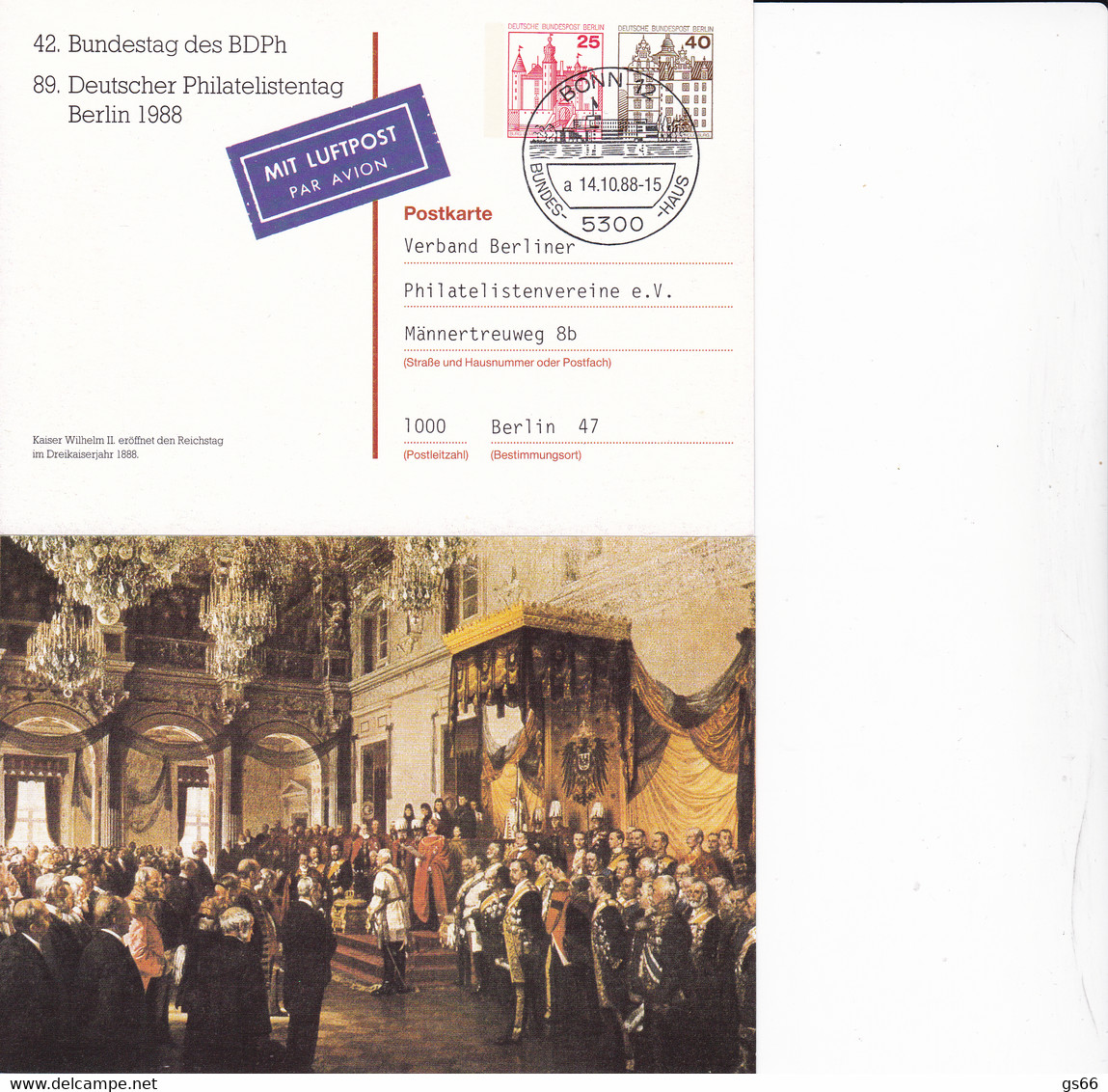 Berlin, PP 103 C2/001c, BuSchl 25/40,  Bundes Und Philatelistentag 1988 - Postales Privados - Usados