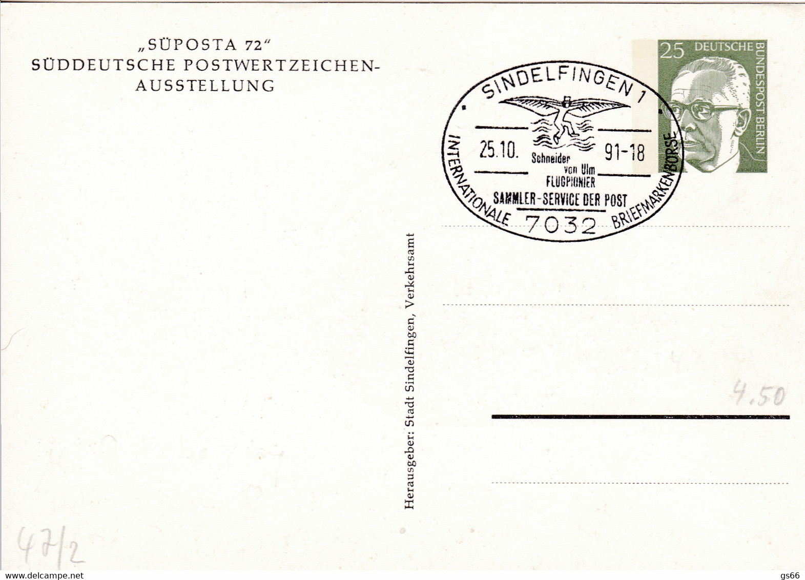 Berlin, PP 047 C2/001, Heinemann 25,  SÜPOSTA `72, Sindelfingen - Cartoline Private - Usati