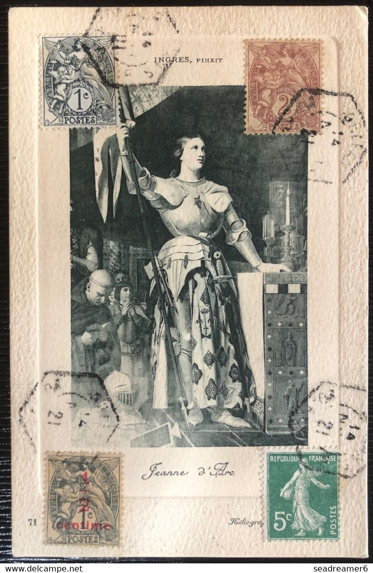 Carte Postale Jeanne D'arc Mixte Blanc/semeuse N° 107,108, 137 & 157 Obl Dateur Hexagonal D'orleans Interessant !! - 1900-29 Blanc