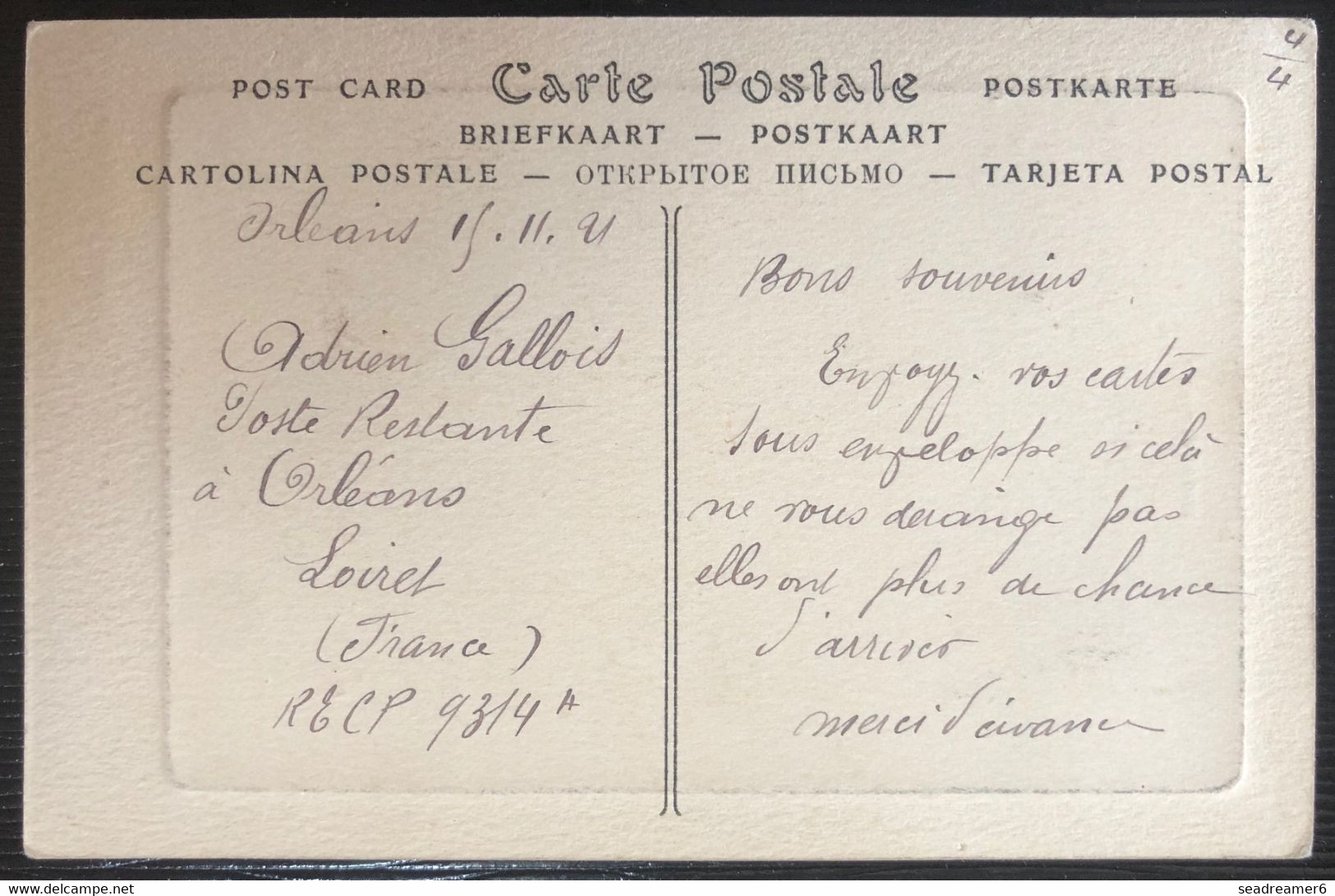 Carte Postale Jeanne D'arc Mixte Blanc/semeuse N° 107,108, 137 & 157 Obl Dateur Hexagonal D'orleans Interessant !! - 1900-29 Blanc