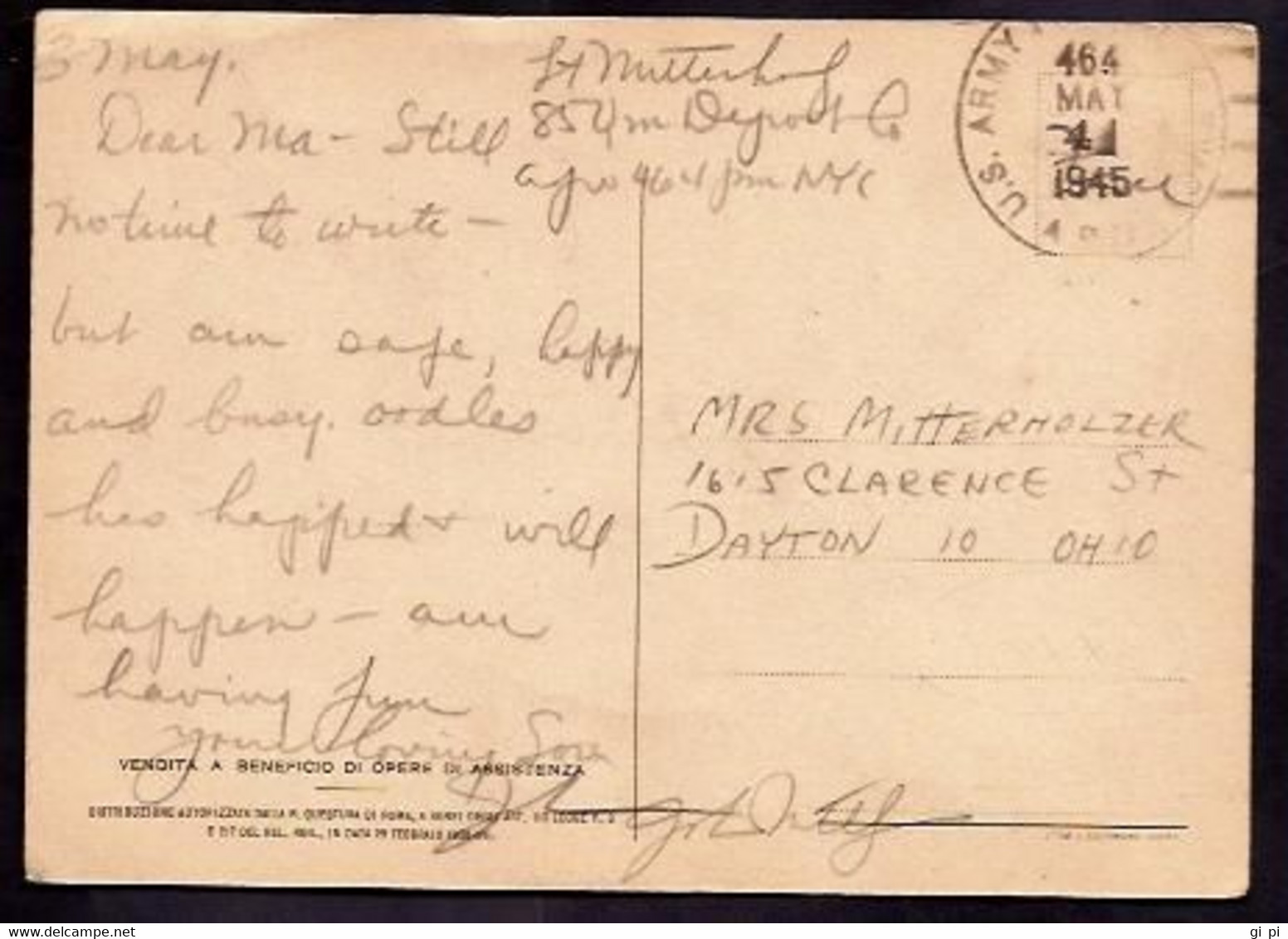 M654  - U.S. ARMY POSTAL SERVICE A.P.O. 464 - Occ. Anglo-américaine: Naples