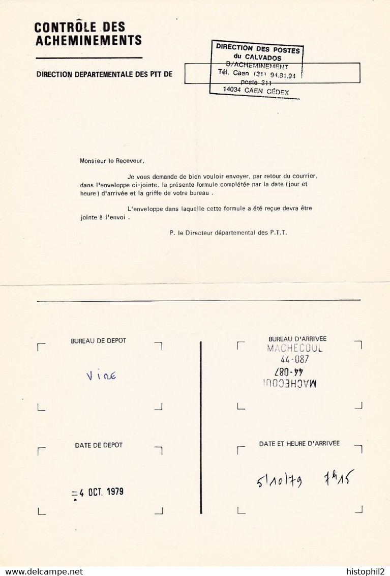 1,30F Sabine De Gandon Sur Lettre De Vire 4 10 1979 Pour Machecoul Avec Dossier De Contrôle Des Acheminements - 1977-1981 Sabine De Gandon