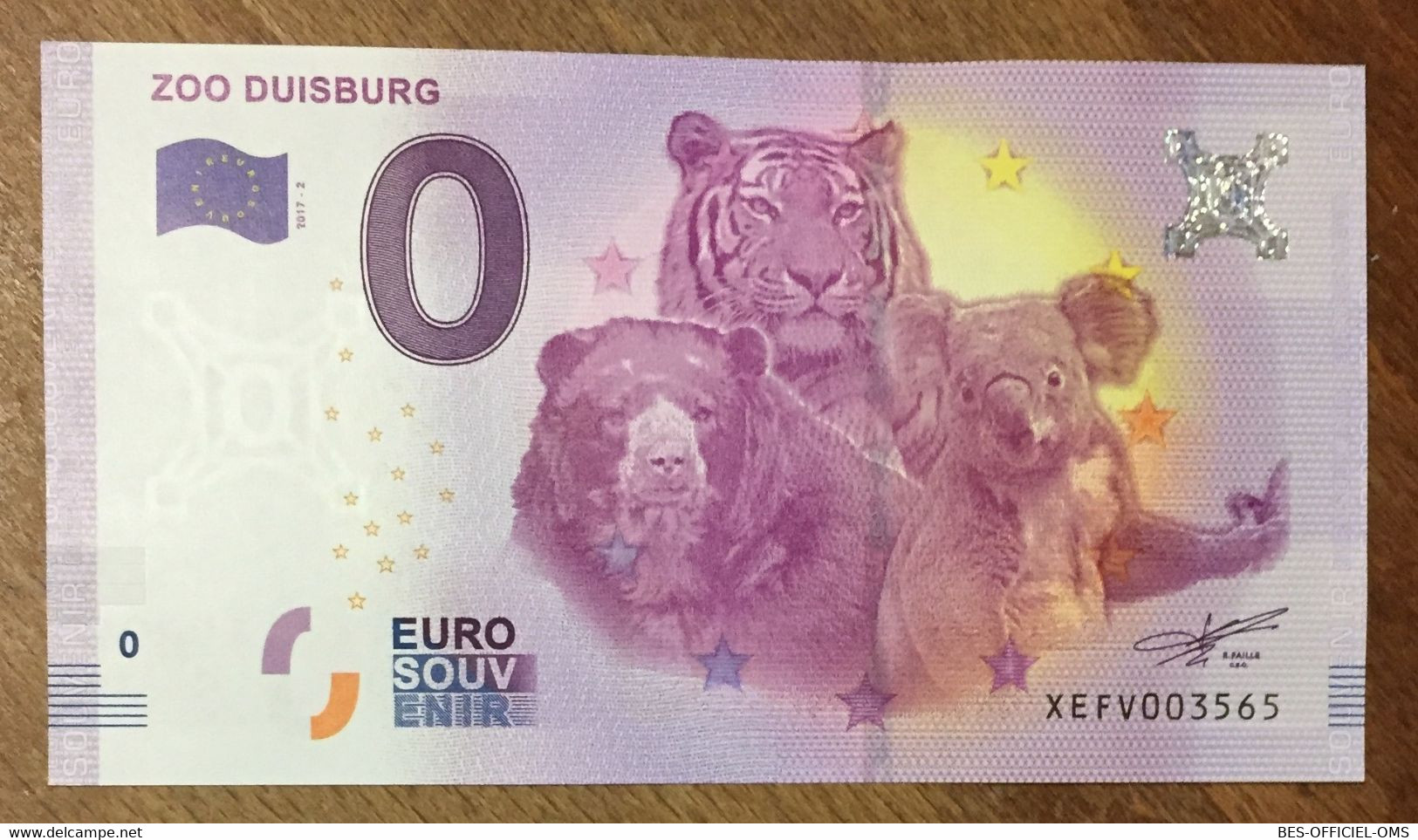 2017 BILLET 0 EURO SOUVENIR ALLEMAGNE DEUTSCHLAND ZOO DUISBURG TIGRE OURS KOALA ZERO 0 EURO SCHEIN BANKNOTE PAPER MONEY - Specimen