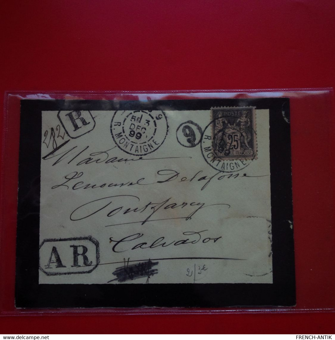 LETTRE RECOMMANDE PARIS POUR CALVADOS - 1898-1900 Sage (Tipo III)