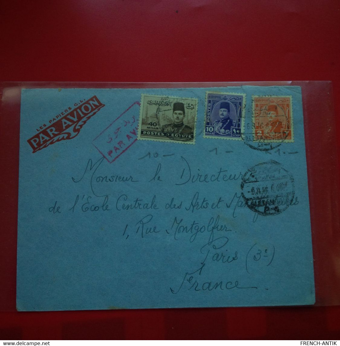 LETTRE EGYPTE ALEXANDRIE POUR PARIS 1946 - Briefe U. Dokumente