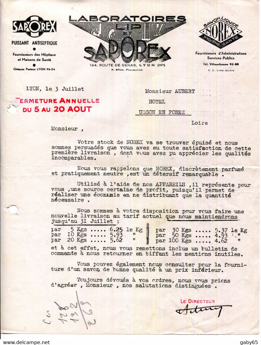 69.LYON.ANTISEPTIQUE.LABORATOIRES LIP & SAPOREX 184 ROUTE DE GENAS. - Chemist's (drugstore) & Perfumery