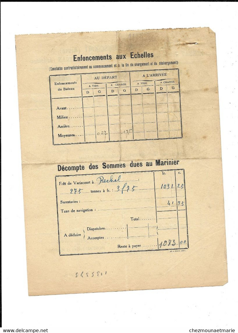 GREVIERES DE VARISCOURT MOREAU MASSIN - JULES MICHEL BATEAU DAHLIA - LETTRE DE VOITURE 1934 - Autres & Non Classés