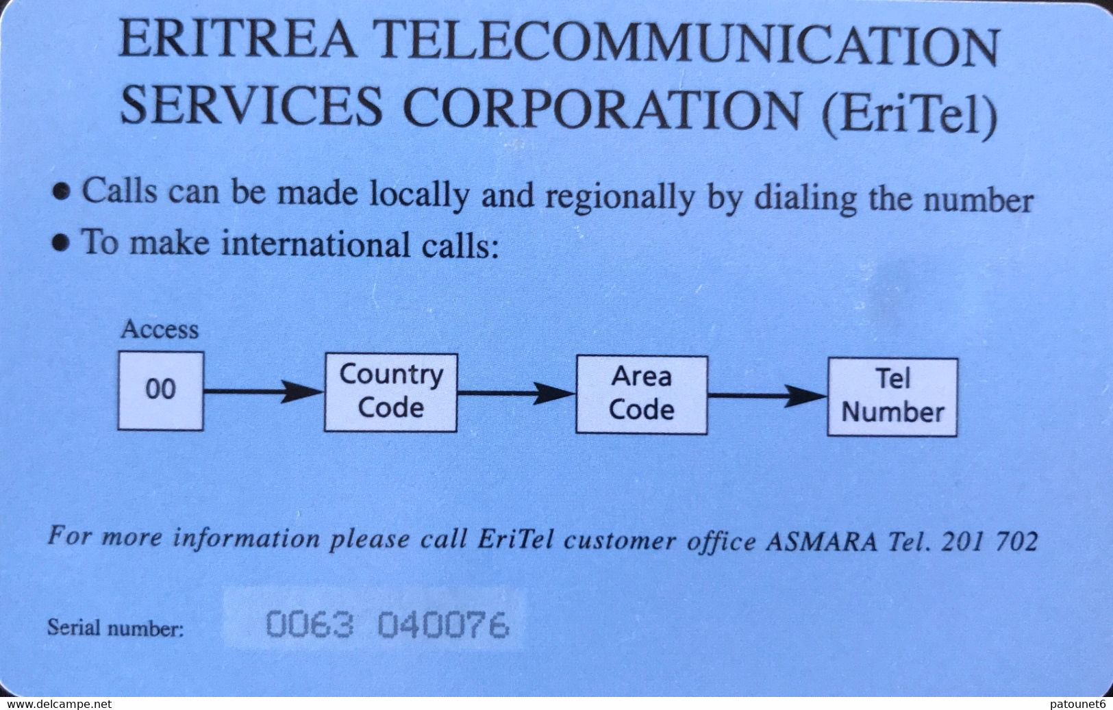 ERYTHREE  -  Phonecard  -  Eri Tel - 14,00 Nafka - Eritrea