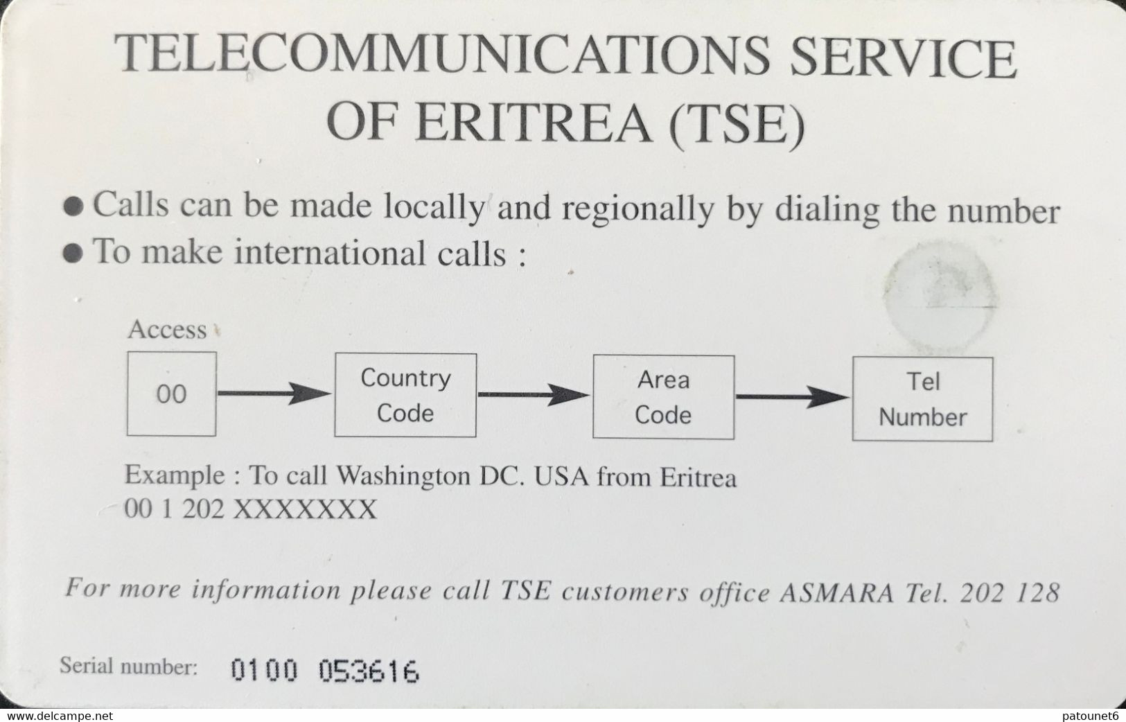 ERYTHREE  -  Phonecard  -  TSE   -  Three Seasons In Two Hours   -   Nakfa 25 - Eritrea