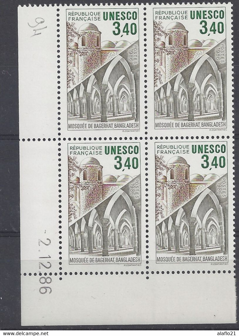 SERVICE N° 92 - Bloc De 4 COIN DATE - NEUF SANS CHARNIERE - MOSQUEE De BAGERHAT 2/12/86 - Service