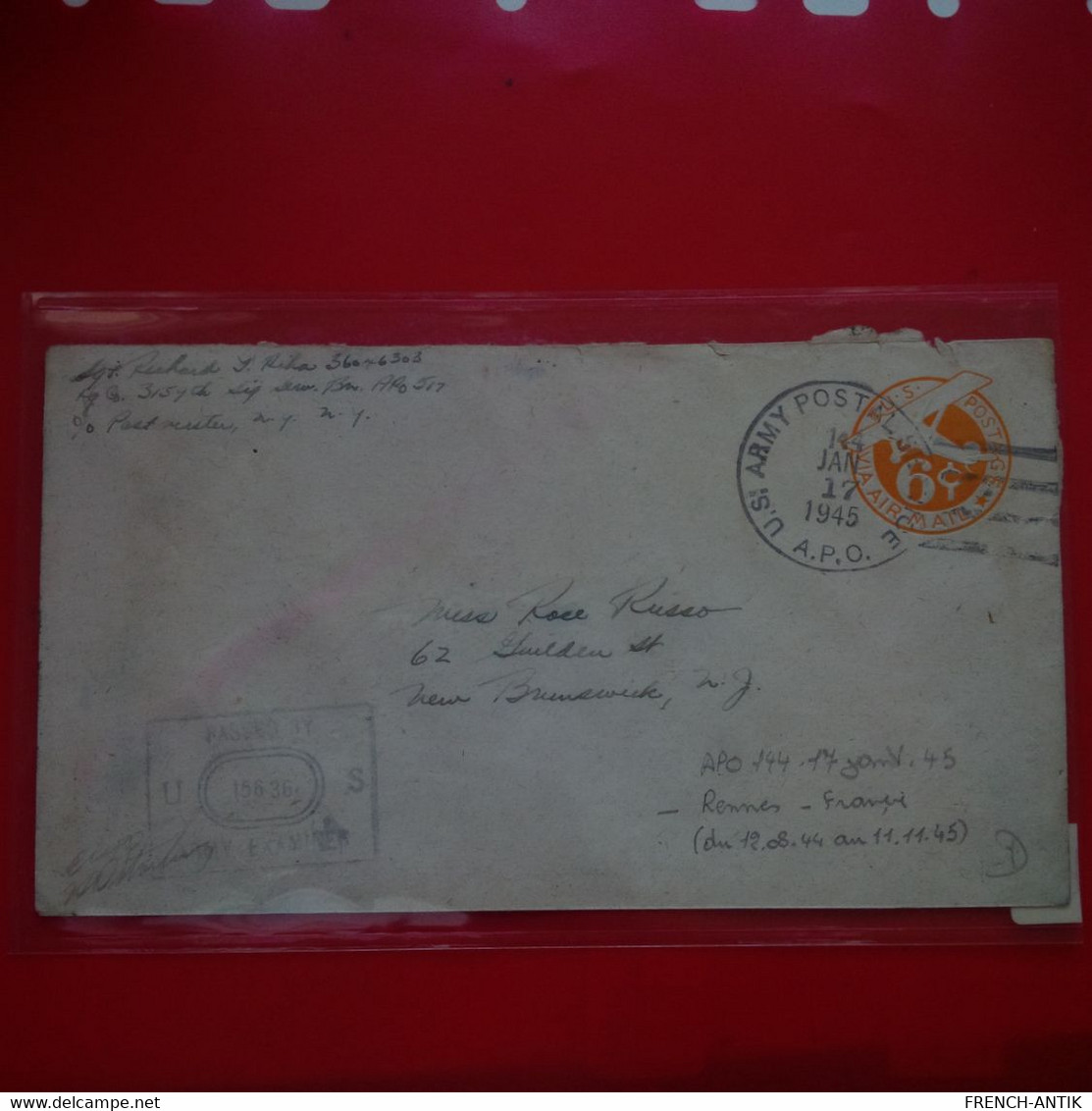 LETTRE U.S ARMY POSTAL SERVICE 1945 - Cartas & Documentos