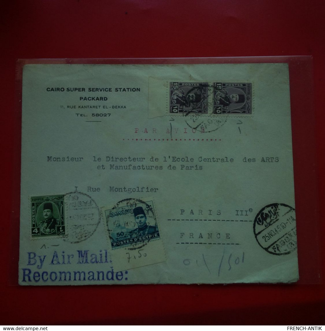 LETTRE CAIRO SUPER SERVICE STATION PACKARD POUR PARIS BY AIR MAIL RECOMMANDE - Cartas & Documentos