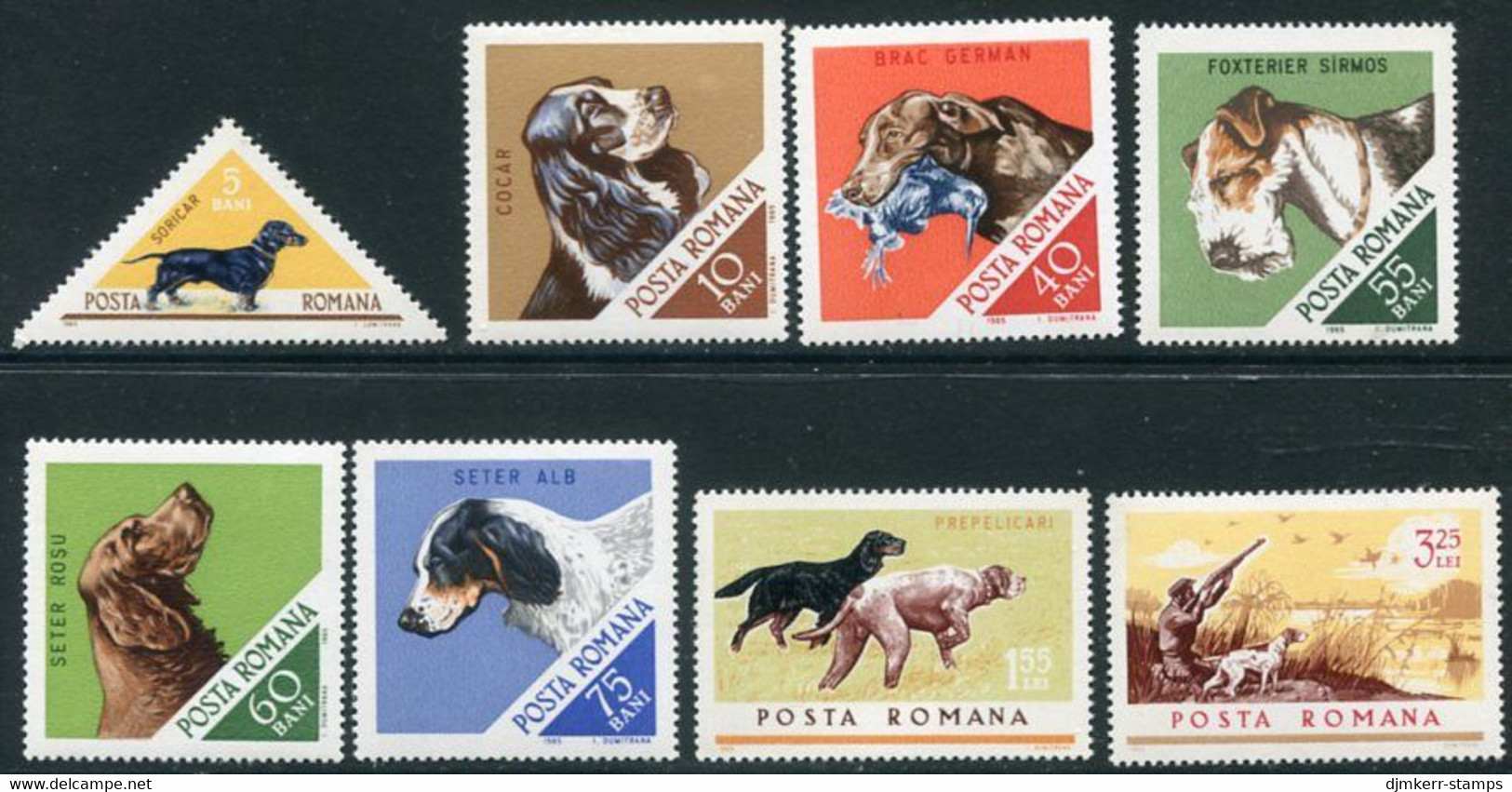 ROMANIA 1965 Hunting Dogs MNH / **.  Michel 3470-77 - Neufs