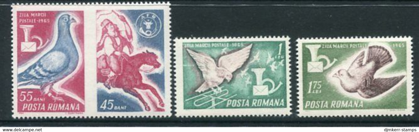 ROMANIA 1965 Stamp Day: Carrier Pigeons MNH / **.  Michel 2457-59 - Neufs