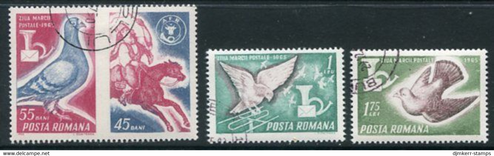 ROMANIA 1965 Stamp Day: Carrier Pigeons Used.  Michel 2457-59 - Gebruikt