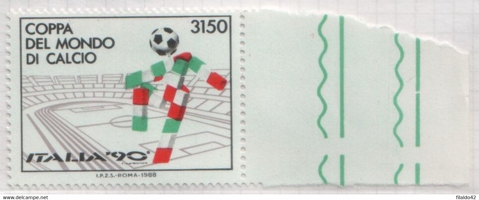 Italia - 1988 - Mondiali Italia'90 "mascotte" Verdino MNH** (rif. 1852a Cat.Unificato) - Errors And Curiosities