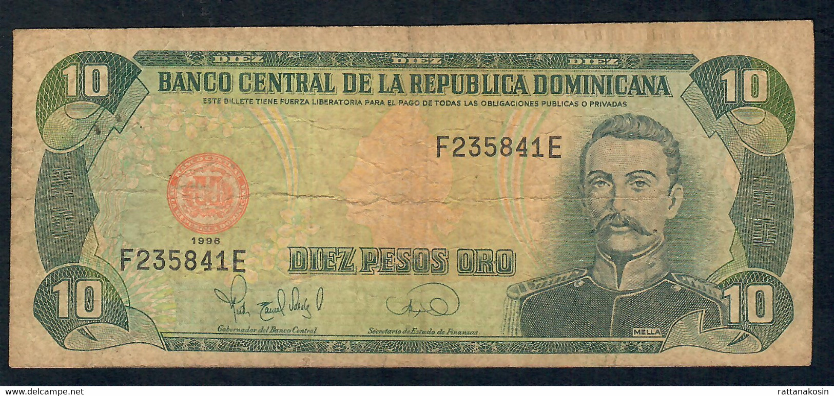 Dominican Republic 153 10 PESOS ORO 1996 #F/E Signature 38     AVF NO P.h. - Repubblica Dominicana