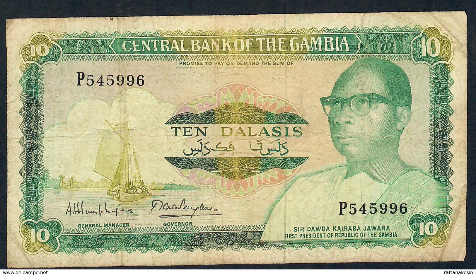 GAMBIA P10a 10 DALASI 1987 #P Signature 7  AVF NO P.h. - Gambia