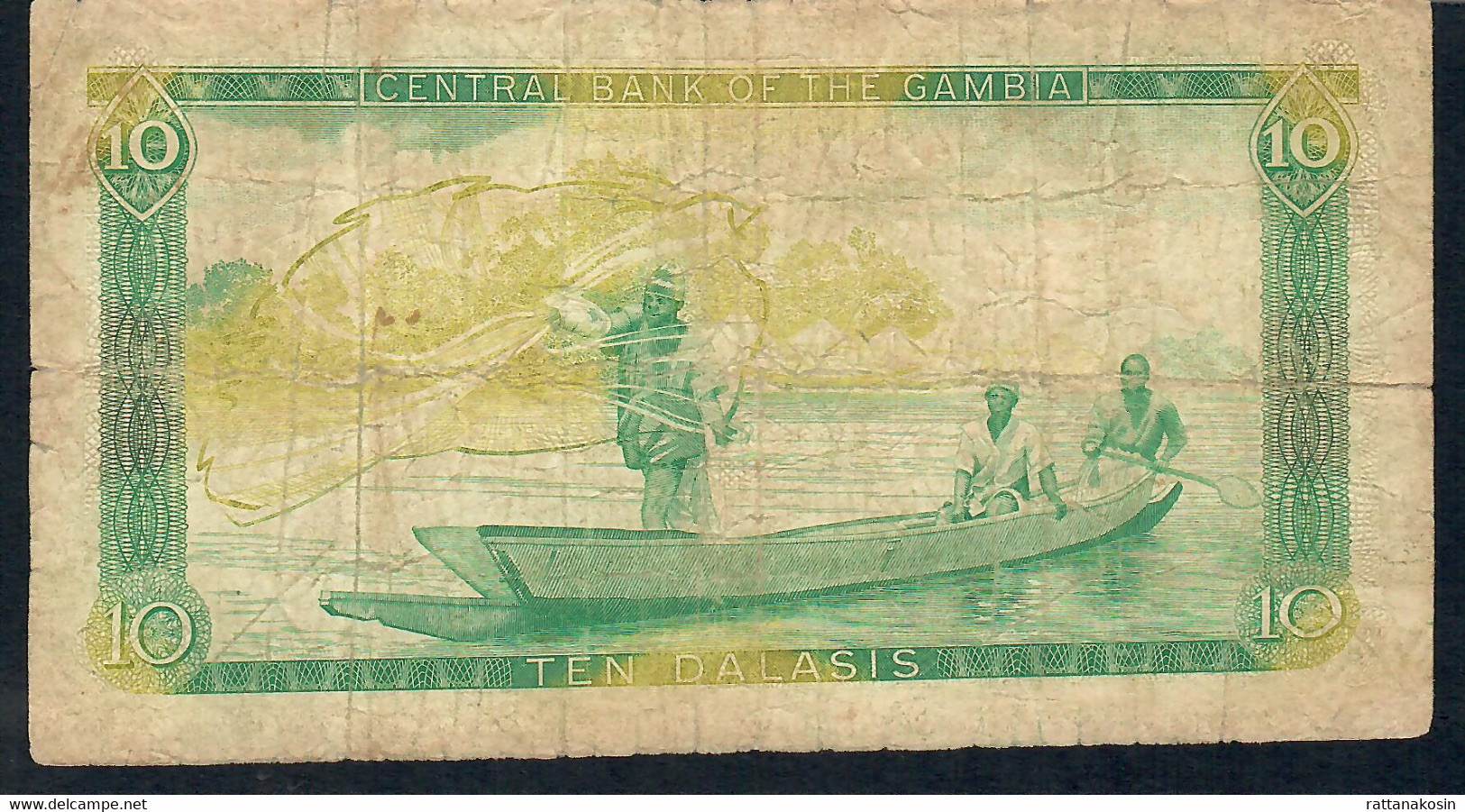 GAMBIA P10b 10 DALASI 1987 #R Signature 8  AVF NO P.h. - Gambia