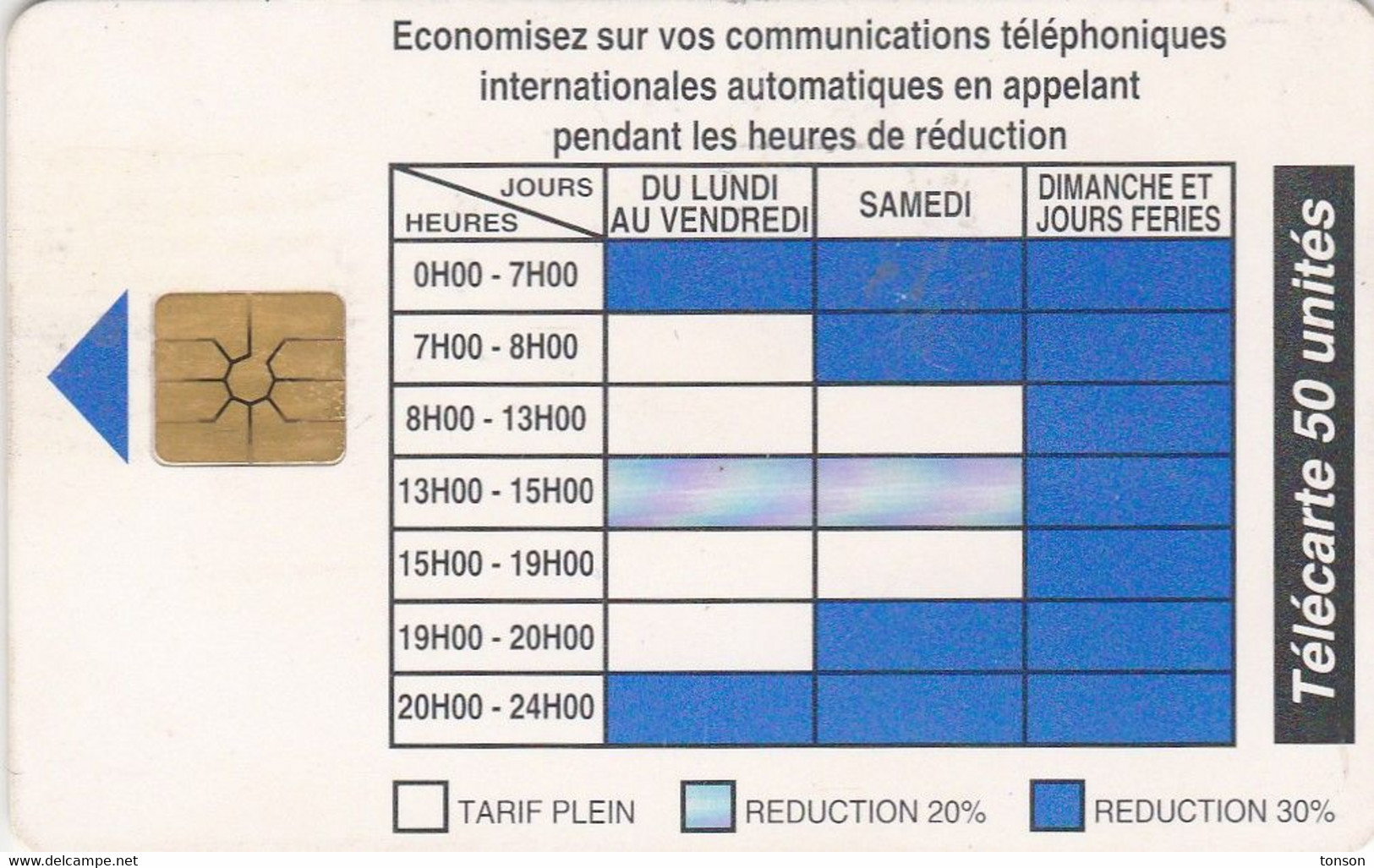 Benin, BEN-21b, Telephone Tariffs 2 (09/96), 2 Scans   Chip :  GEM1B (Not Symmetric White/Gold) - Benin