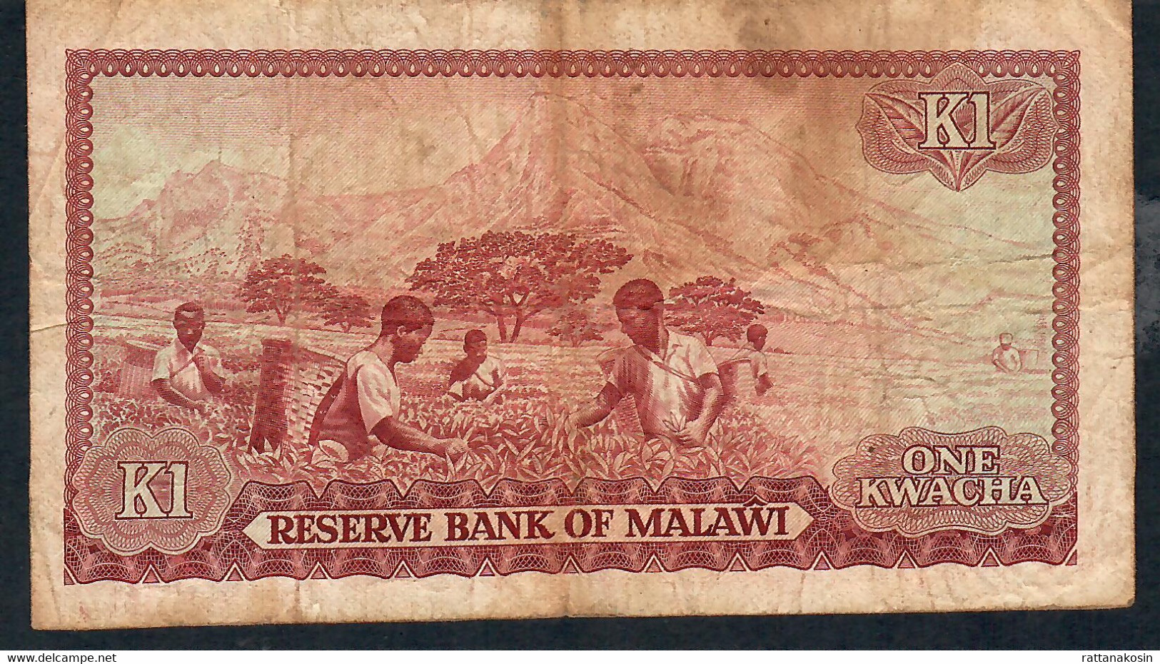MALAWI P14a 1 KWACHA  1976  #E/E          F-VF NO P.h. - Malawi