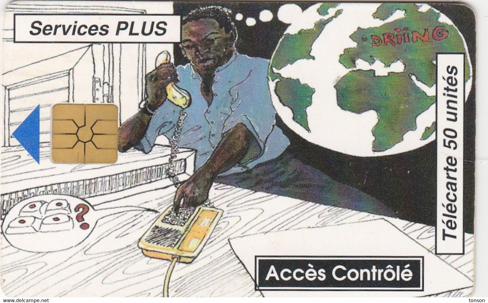 Benin, BEN-23a, Services Plus - Man Phoning (10/96), 2 Scans   Chip :  GEM1B (Not Symmetric White/Gold) - Bénin